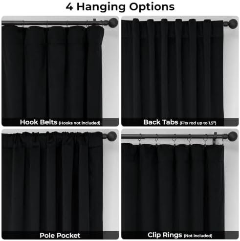Plush Velvet Curtains for Living Room (1 Panel) - 50W x 120L, Black