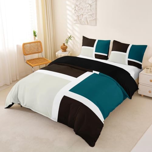Erosebridal Teal Beige Brown Duvet Cover King Minimalist Abstract