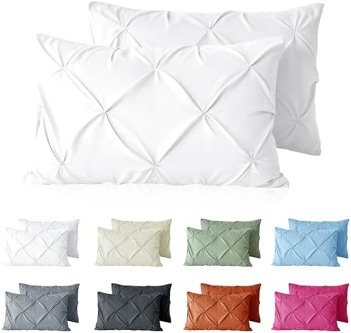 VACVELT 2pc White Pintuck Pillow Shams King, Envelope Closure