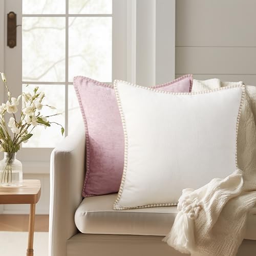 decorUhome Soft Chenille Throw Pillow Covers 20x20 Set of 2 Cream