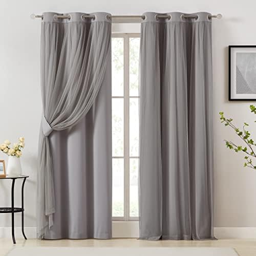 Bujasso Grey 90% Blackout Curtains with Sheer Overlay Mix and Match