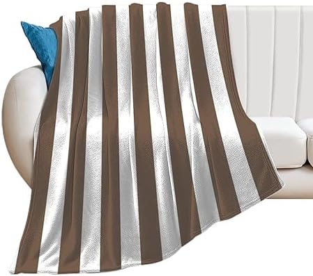 Plush Throw Blanket Taupe and White Stripes Soft Cozy Blanket Flannel