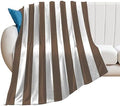 Plush Throw Blanket Taupe and White Stripes Soft Cozy Blanket Flannel