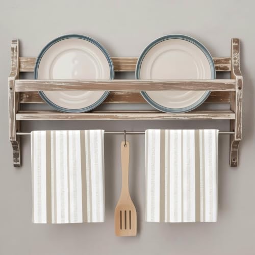 Brown Beige Stripe Kitchen Towels Set of 3, Modern Minimalist