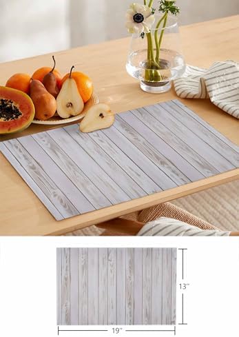 Placemats Set of 8, Wood Grain Rustic Woven Placemat, Linen Place Mats