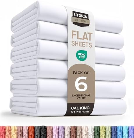 California King Size Flat Sheets Pack of 6, Ultra Soft Hotel Sheets