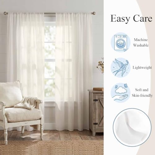 Solid Begin Sheer Curtains 108 Inch Long 2 Panels Classic Minimalist