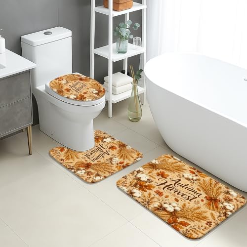 Autumn Harvest Quick Dry Bath Mat, Rustic Floral Cotton Absorbent Non