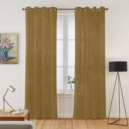 Vintage Brown Window Curtains Panels with Silver Grommet, Modern