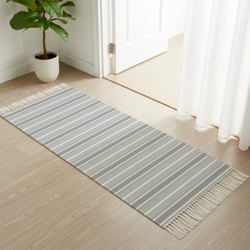 Grey Stripe Hallway Runner Rug 2'x5', Modern Minimalist Geometric