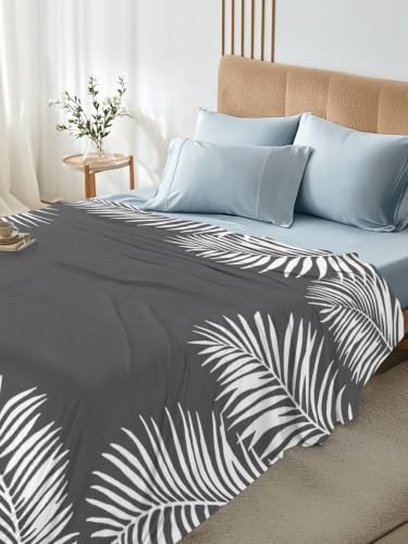 Cal King Size Flat Sheet Only, Watercolor Tropical Palm Leaf Bed Top