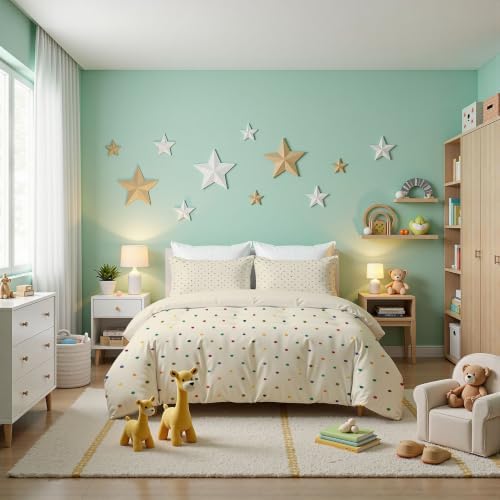 Beige Elegant Rainbow Polka Dots Duvet Cover Set for Women Girls 3 Pcs