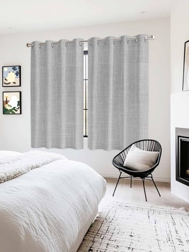 Grey Farmhouse Window Curtains 63 Inch Length, Vintage Country