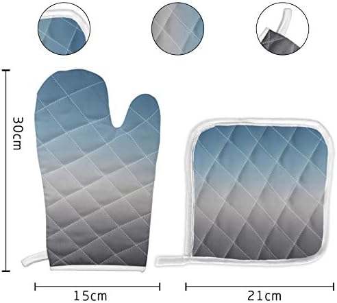 Quilted Cotton Terry Cloth Oven Mitt, Pot Holder Ombre Blue Grey