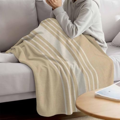Taupe Stripe Throw Blanket for Couch, Modern Minimalist Striped