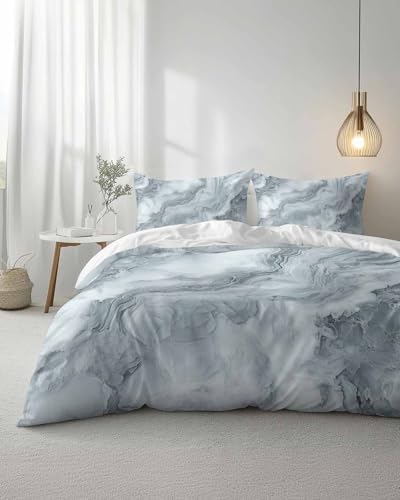 Duvet Cover Set Queen, Abstract Gray Water Ripple Stripe 3 Piece