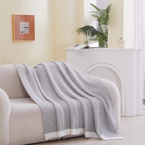 Light Gray Throw Blanket for Couch, Reversible Super Soft Cozy
