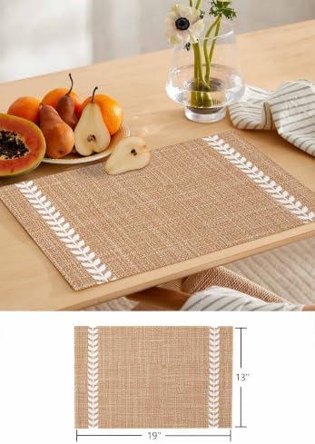 Boho Linen Table Runner and Placemats Set of 6 Leaf Stripes Linen