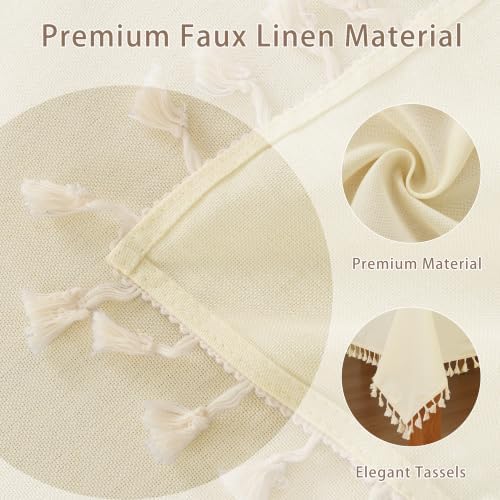 JIUZHEN Waterproof Linen Round Tablecloth with Beige Tassels