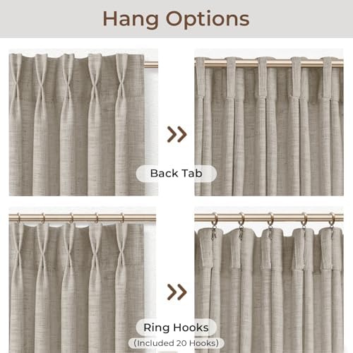 INOVADAY Memory Trained Pinch Pleated Thick Linen Curtains 108 Inches