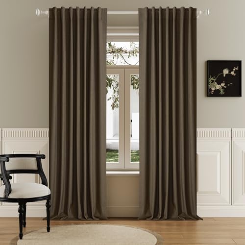 DUALIFE Brown Blackout Curtains 102 Inch Length 2 Panels Set for