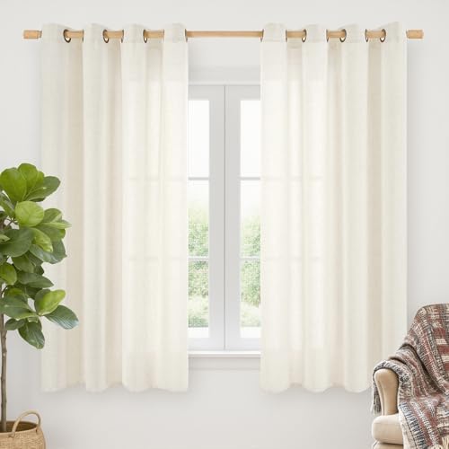 YoungsTex Ivory Linen Curtains 63 Inch Length for Living Room Window