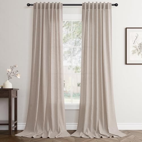 Jowels Oatmeal Linen Curtains 84 Inch Long 2 Panels for Living Room
