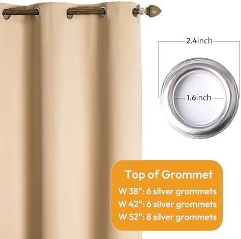 NANPIPER 100% Blackout Curtains for Bedroom 63 Inch Length 2 Panels