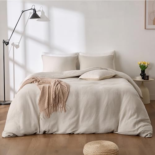 Cream Gray Duvet Cover Queen Size 100% Sandwashed Cotton
