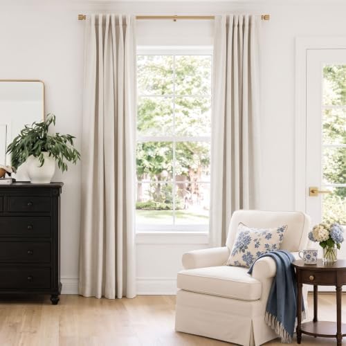 INOVADAY 100% Blackout Linen Curtains for Bedroom 50x63 Inches Cream