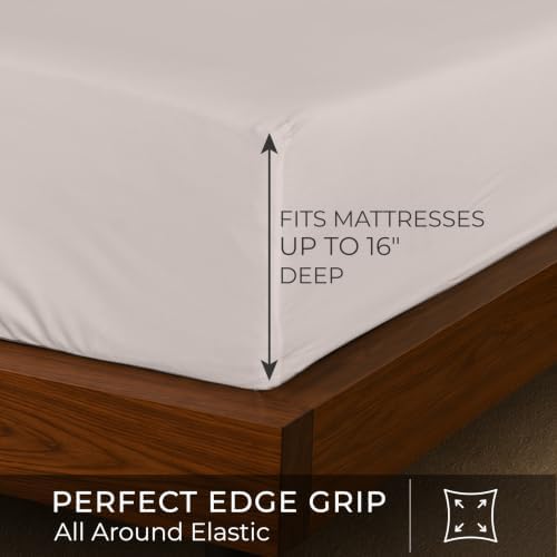 RUVANTI 100% Cotton Fitted Twin Sheets, Percale Weave – Soft Beige