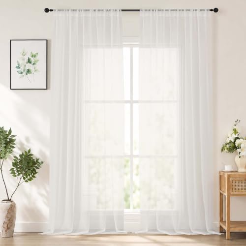 Chyhomenyc Extra Long Ivory Sheer Curtains 108 inch Long, 2 Panels