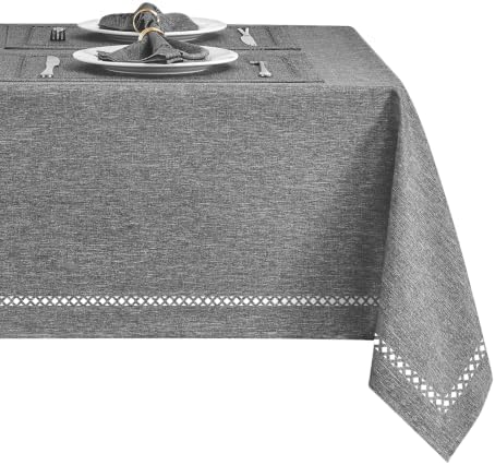 Gray 60x120 Rectangle Polyester Linen Farmhouse Tablecloth