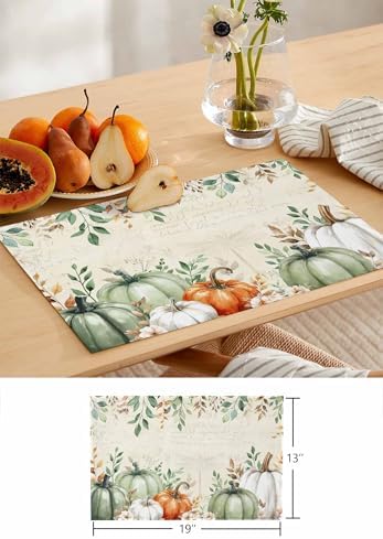 Placemats Set of 8, Sage Green Pumpkin Woven Placemat, Linen Place