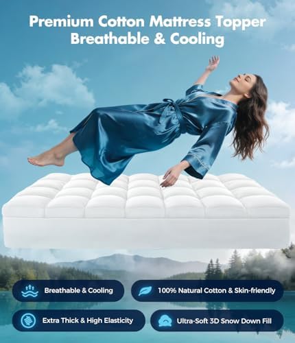 Fracho Queen Cotton Mattress Topper, Extra Thick Pillow Top Mattress