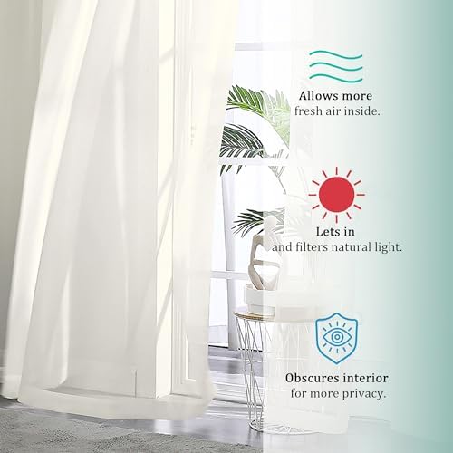 OVZME 2 Pack Ivory Sheer Curtain Panels - 120 Inches Length Light