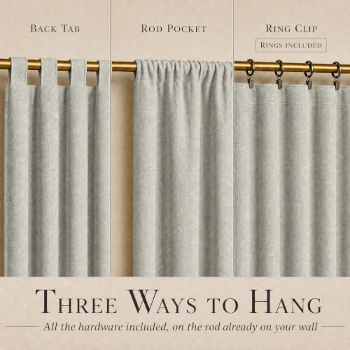 DECOLURE 100% Blackout Linen Curtains 63 Inches Long | Light Grey