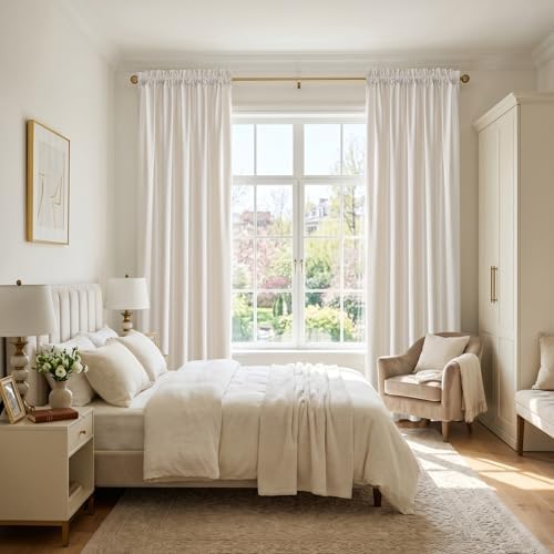 PRIMROSE Cream Curtains 108 inch for Living Room Velvet Blackout Rod