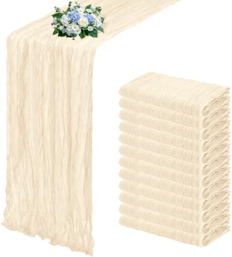 12 Pack Ivory Cheesecloth Table Runner 17x108 Inch Semi Sheer Boho