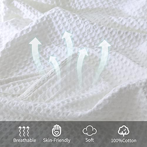 100% Cotton Waffle Blanket for Bed King Size, White, 104 x 90 Inches