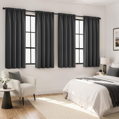MIULEE Gray Blackout Curtains 63 Inch Length for Bedroom Set of 4