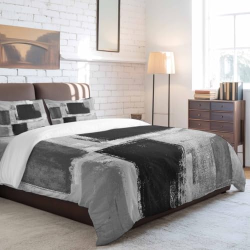 Black Gray King Duvet Cover Set - 4 Pcs Comforter Cover Bedding Sets