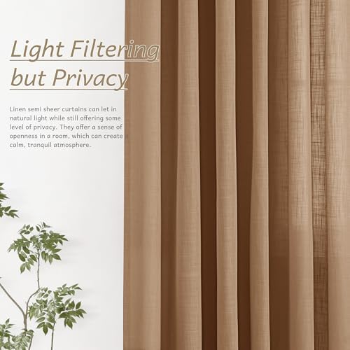 Brown Pinch Pleated Long Linen Curtains 96 inch Length 2 Panels Set