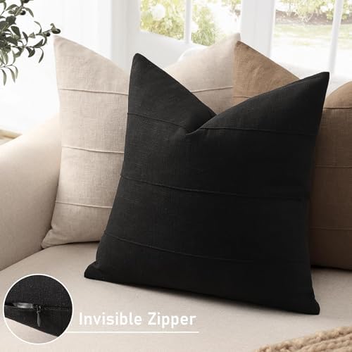 ZWJD Decorative Linen Throw Pillow Covers 22x22 Set of 2 Solid