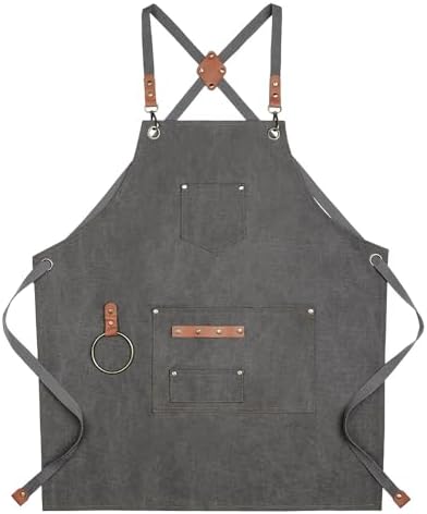 Chef Aprons for Men Women with Large Pockets, Cotton Canvas Cross Back