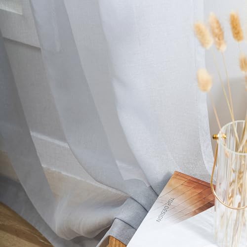 MYSTIC-HOME Sheer Curtains 63 Inch Length, Rod Pocket Voile Drapes for