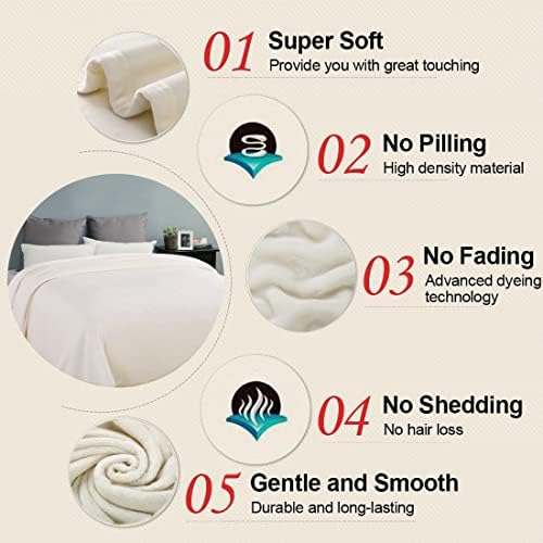 EASELAND Soft Lightweight King Size Fleece Blanket, Ivory, 90x108