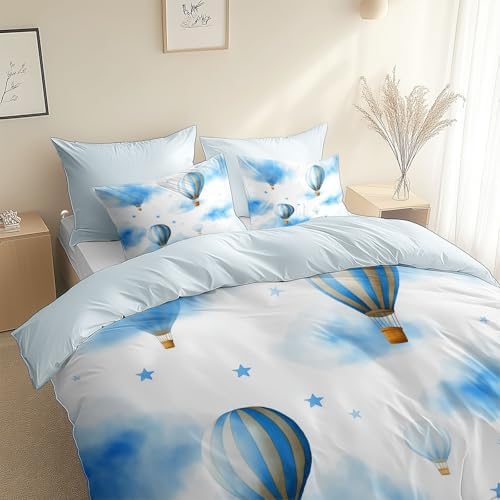 King Duvet Cover Reversible Design, Watercolor Hot Air Balloon Soft