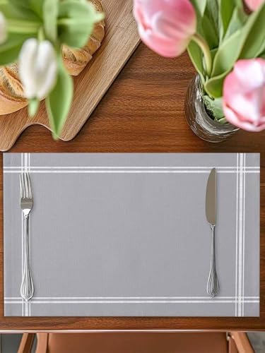 Placemats Set of 8 for Dining Table, Solid Color Gray Washable