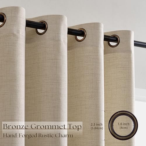 84 Inch Length Semi Sheer Beige Linen Curtains 2 Panels Set 52x84
